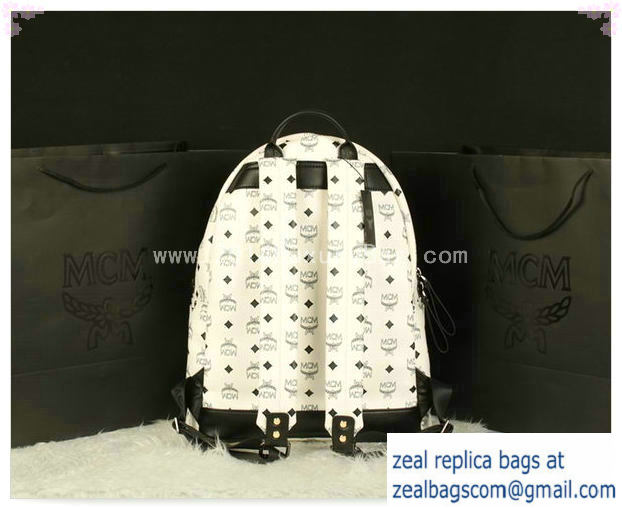 High Quality Replica MCM Stark Backpack Jumbo in Calf Leather 8100 White - Click Image to Close